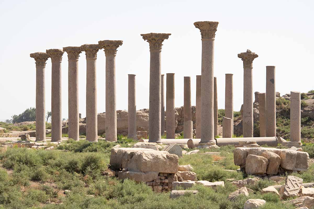 The remains of a 5th-century basilica stand in the middle of Al-Ashmonein, Egypt