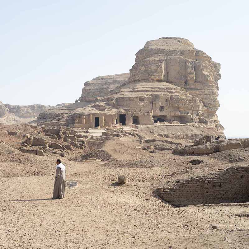 Pockmarked cliffs of Akoris, Middle Egypt (north of Minya)